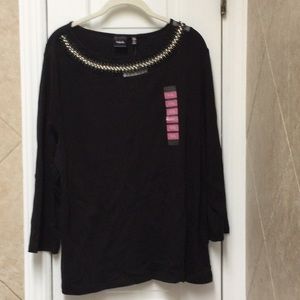 Black knit shirt with rhinestones emblishment